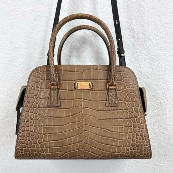 Michael Kors Gia Crocodile Embossed Leather Satchel in Barley - Picture 2 of 16